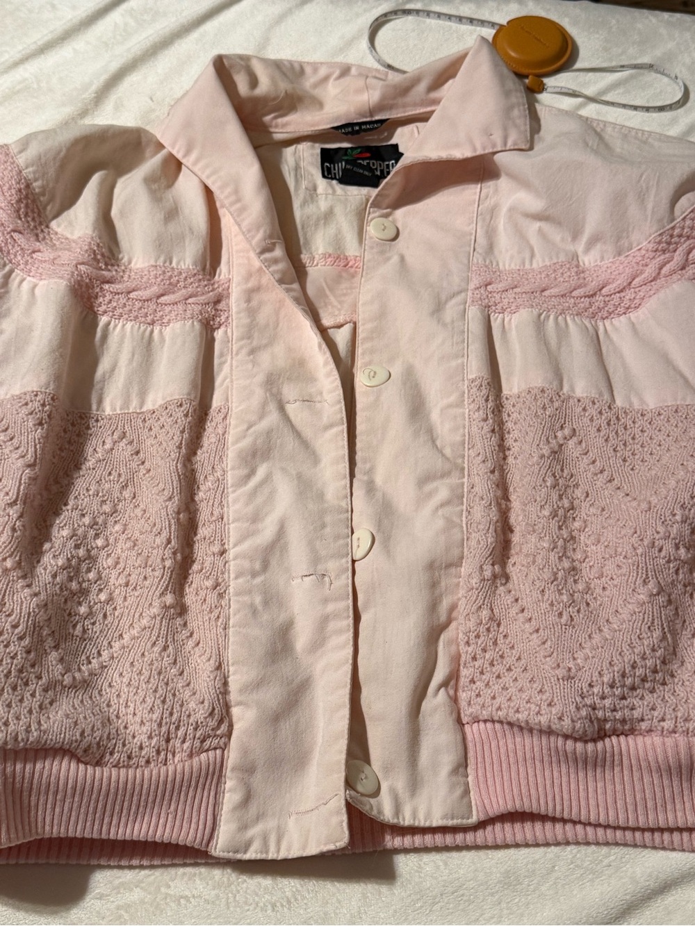 Chippewa Pale Pink Knit-Panel Button Jacket
